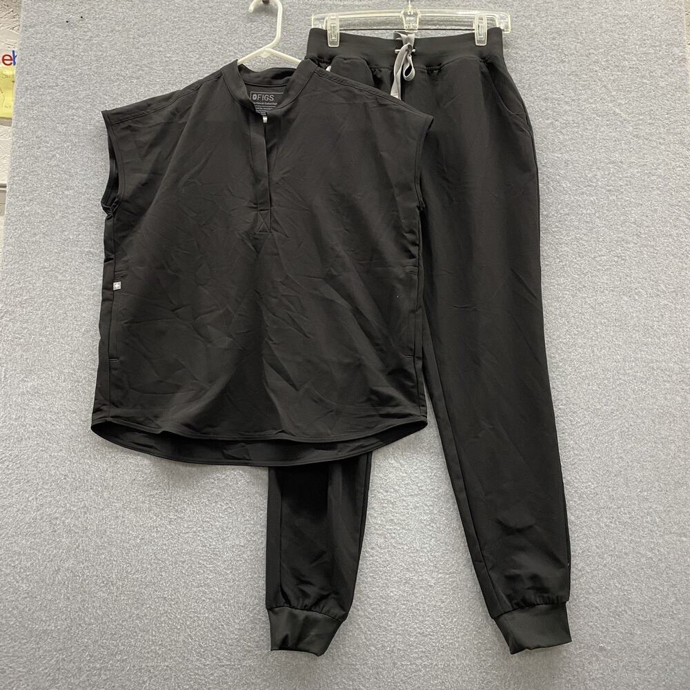 FIGS Rafaela Scrub Top Jogger Pants Set Women’s Small Tall Black Technical 2pc